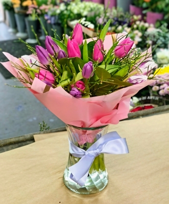 Tulips in a glass vase