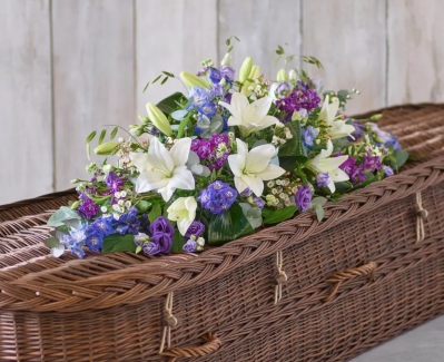 Blue and White Casket Spray